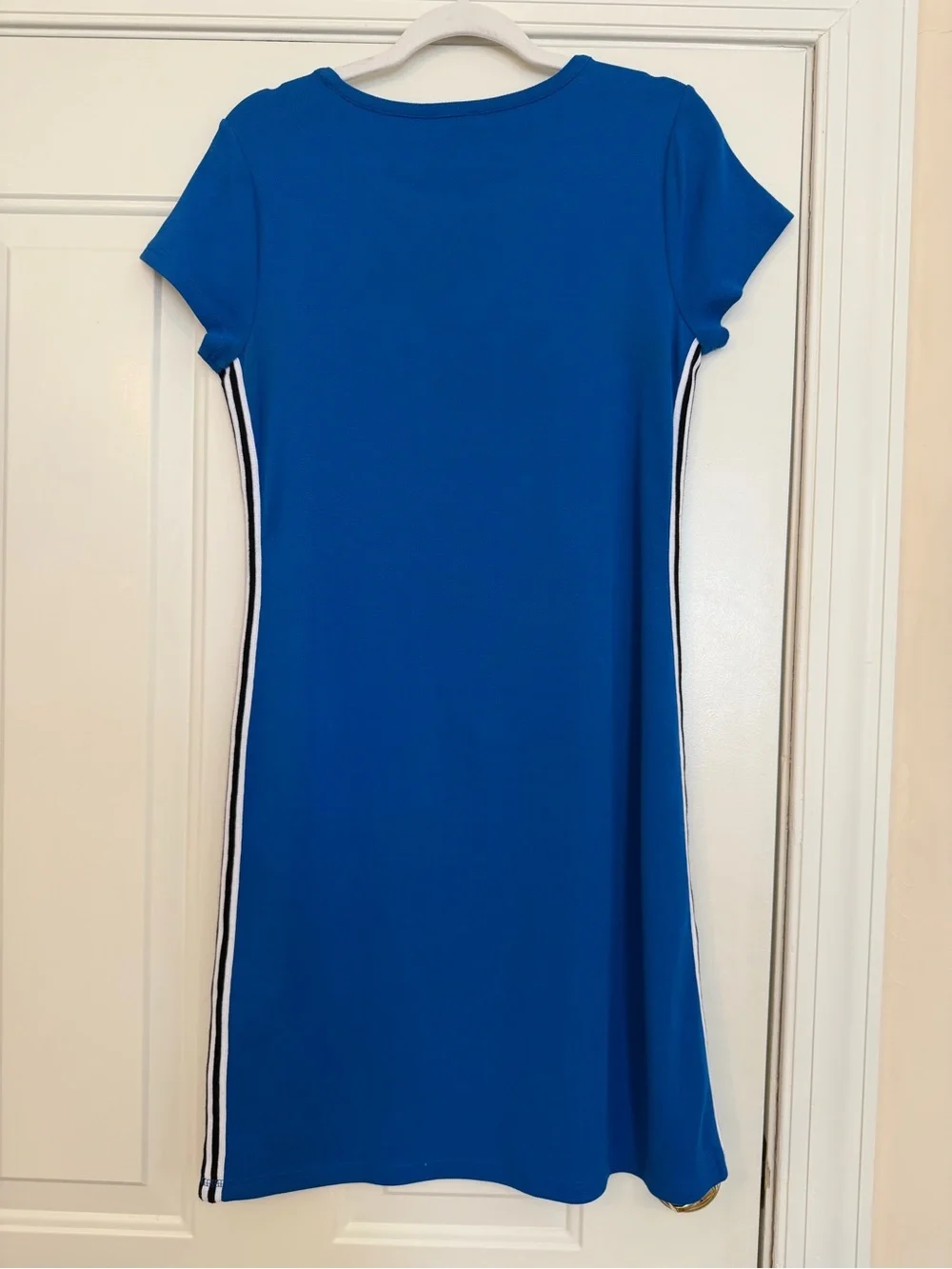 Talbots Cobalt Blue Short Sleeve Dress with Black & white stripe Side Panels